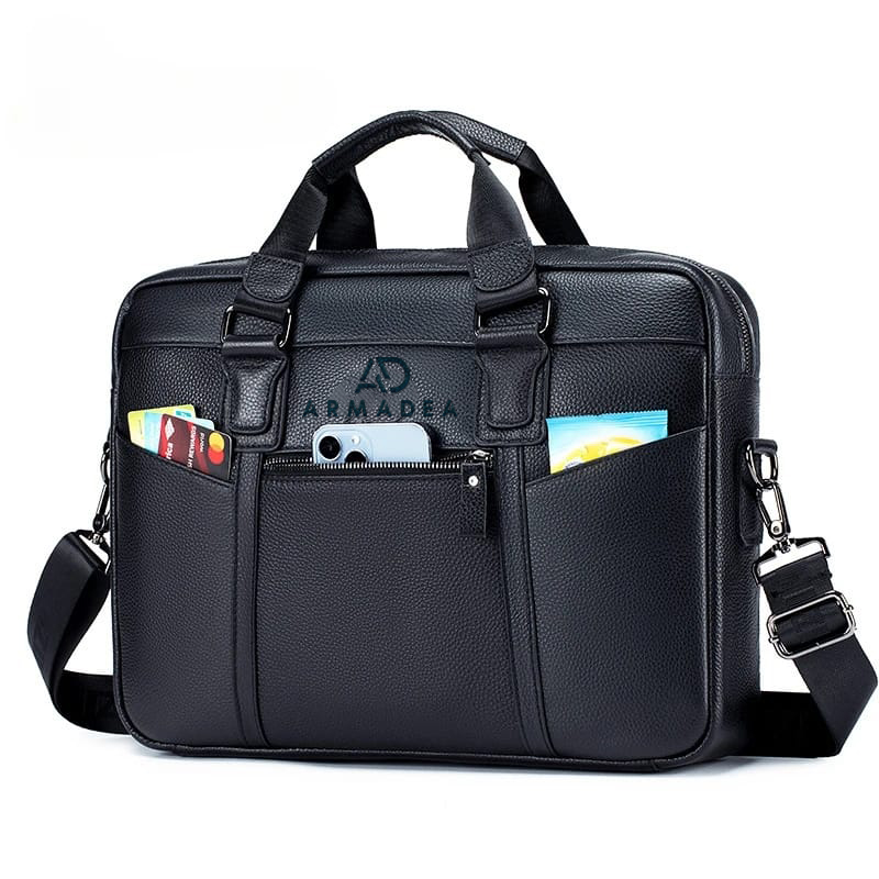 Genuine Leather Briefcase Type Laptop Document Carry A4 Messenger Bag